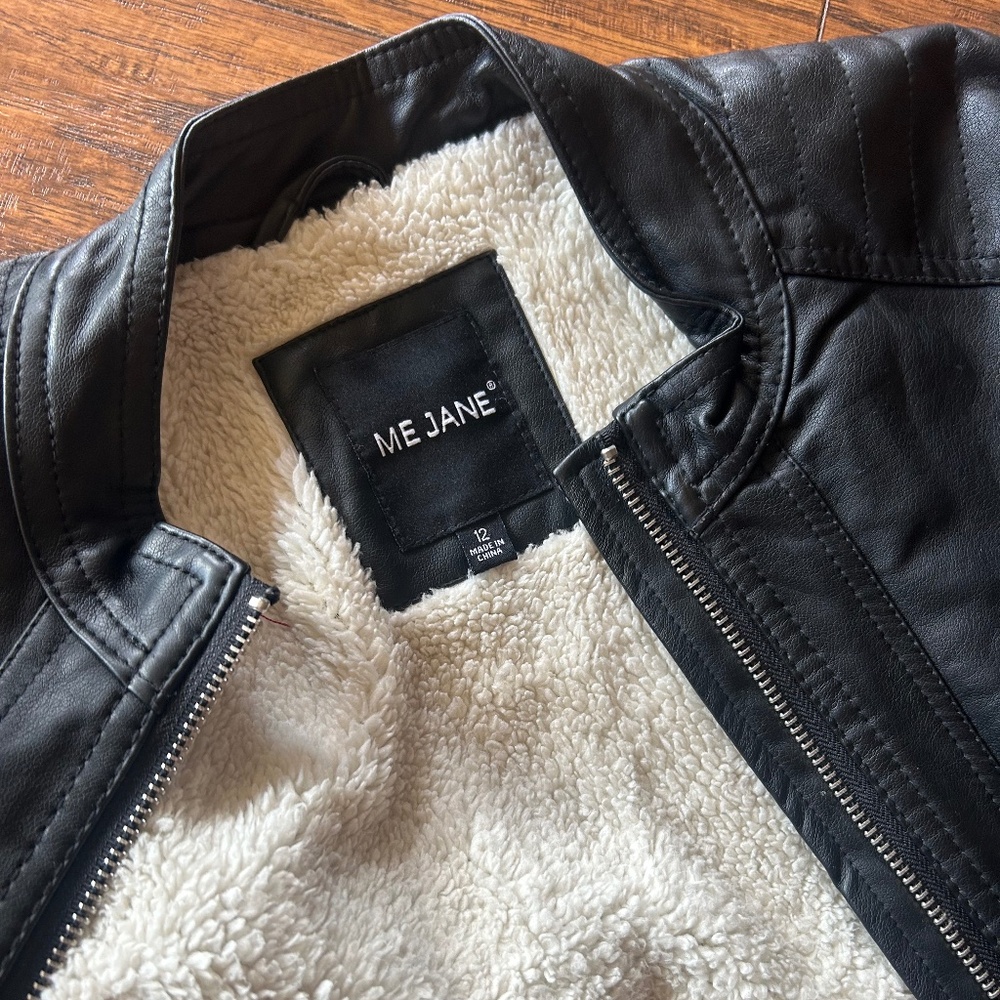 Girls size 12 black faux leather Moto style jacket